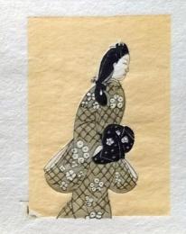 D25103078〇彩色木版画 ミニサイズ 見返り美人 錦絵 浮世絵 昭和年代〇和本古書古文書