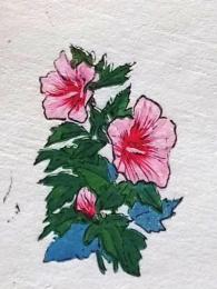 D25103083〇彩色木版画 ミニサイズ 花 芙蓉  錦絵 浮世絵 昭和年代〇和本古書古文書