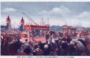 N25111621〇戦前絵葉書 ○帝都復興完成祝祭 復興祭奉迎門前の花電車３台と歓喜の市民 昭和5年3月 東京 古写真○和本古書古文書
