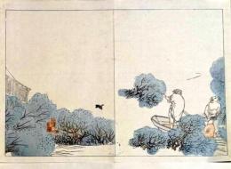 D25111003〇彩色木版画 松村月渓 呉春 漁舟の図 日本名画鑑 田中茂一発行 藤原鎌倉徳川時代 明治３３年〇和本古書古文書