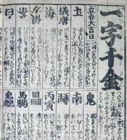 f230900107〇一枚刷り 浪花みやげ初編 一字千金 立春大吉日 ことば遊び しゃれ なぞ 判じ絵 見立番付 天保年間 塩屋喜兵衛板〇和本古書古文書