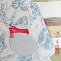 f23091111〇複製 色紙 伊東深水 夕涼  現代大家色紙１２ヶ月 大塚工芸社 昭和時代〇和本古書古文書