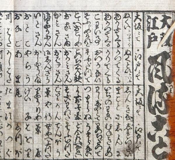 f2405040524〇一枚刷り 和紙木版 浪花みやげ第５編 源平武者競 頼朝 義経 重盛 ことば遊び しゃれ なぞ 判じ絵 見立番付 天保年間