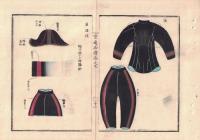 n2310260902○官途必携 巻之九 明治5年外史局編纂【服章部・官服】○明治4年 東京府邏卒兵の服章(制服）図解４丁 総長差添役組頭小頭取締組の5階級別 帽子上衣袴袖章 〇和本古書古文書