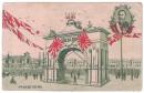 N23120623〇戦前絵葉書 ○新橋凱旋門 イラスト 祝凱旋 東郷(平八郎)大将 旭日旗 錨と大砲（明治39年日露戦争）○和本古書古文書<br />

