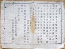 F19100716〇明治布告 東京医学校に於いて製薬学生徒 入学差許す 入学志願の者は  現東京大学 明治７年 愛知県〇和本古書古文書
