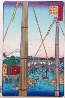 f24080078〇名所江戸百景 彩色木版画 浮世絵 歌川広重 鉄砲洲稲荷橋湊神社  複刻昭和年代〇和本古書古文書
