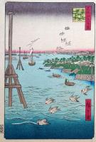 f24080109〇名所江戸百景 彩色木版画 浮世絵 歌川広重 芝うらの風景  複刻昭和年代〇和本古書古文書