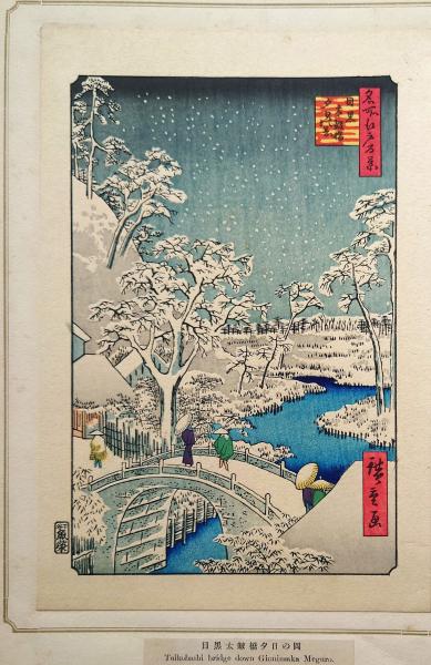 f24080112〇名所江戸百景 彩色木版画 浮世絵 歌川広重 目黒太鼓