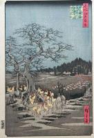 f24080119〇名所江戸百景 彩色木版画 浮世絵 歌川広重 王子装束ゑの木 大晦日の狐火  複刻昭和年代〇和本古書古文書