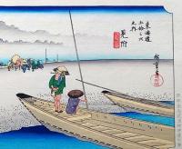 f24040429〇原寸手摺彩色木版画 東海道五十三次 見付宿 保永堂版 悠々洞版 広重 複刻昭和年代 状態摺共特上〇和本古書古文書
