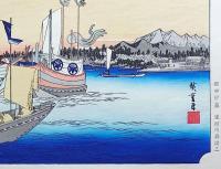 f24040432〇原寸手摺彩色木版画 東海道五十三次 新居宿 保永堂版 悠々洞版 広重 複刻昭和年代 状態摺共特上〇和本古書古文書