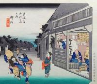 f24040436〇原寸手摺彩色木版画 東海道五十三次 御油宿 保永堂版 悠々洞版 広重 複刻昭和年代 状態摺共特上〇和本古書古文書