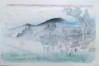 f24040452〇原寸手摺彩色木版画 東海道五十三次 石部宿 保永堂版 悠々洞版 広重 複刻昭和年代 状態摺共特上〇和本古書古文書