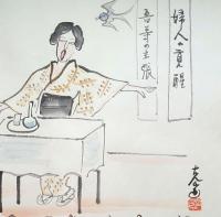f20072601肉筆漫画 色彩手書き 開国六十年史図絵 No.39 女性の覚醒 小林克己 昭和２年 中央美術協会〇和本古書古文書
