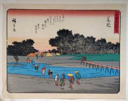 f24080023〇彩色木版画 佐野喜版 狂歌入東海道五十三次 藤枝宿 広重 複刻昭和年代〇和本古書古文書