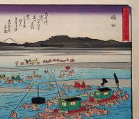f24080024〇彩色木版画 佐野喜版 狂歌入東海道五十三次 島田宿 広重 複刻昭和年代〇和本古書古文書