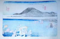 f24040119〇古法純手摺彩色木版画 東海道五十三次 江尻宿 保永堂版 広重 複刻昭和年代 状態摺共良〇和本古書古文書