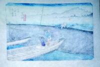 f24040129〇古法純手摺彩色木版画 東海道五十三次 見付宿 保永堂版 広重 複刻昭和年代 状態摺共良〇和本古書古文書