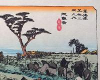 f24040140〇古法純手摺彩色木版画 東海道五十三次 池鯉鮒宿 保永堂版 広重 複刻昭和年代 状態摺共良〇和本古書古文書