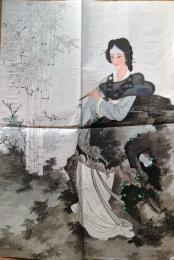D24090681〇中国画 肉筆直筆彩色画 楊貴妃？〇和本古書古文書