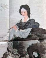 D24090681〇中国画 肉筆直筆彩色画 楊貴妃？〇和本古書古文書