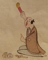 f19120607〇絵入彩色肉筆画 川柳 狂歌 道歌 導歌 画賛 戯画〇きせるさへ 心のやにを 掃除せず 雁首ばかり 磨く世の中〇和本 古書 