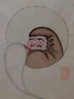 f19120614〇絵入彩色肉筆画 川柳 狂歌 道歌 導歌 画賛 戯画〇７転び ８起をしても 人は唯 尾の座りが大事なりけり〇和本 古書 古文書

