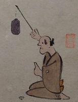 f19120620〇絵入彩色肉筆画 川柳 狂歌 道歌 導歌 画賛 戯画〇一升の酒は 女房と思えども　まだ徳利と寝た事もなし〇和本 古書 古文書
