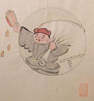 F19120626〇絵入彩色肉筆画 川柳 狂歌 道歌 導歌 画賛 戯画 明治〇此の槌は 宝打ち出す 槌でなく ぬらくらものの 頭はる槌〇和本 古書 古文書

