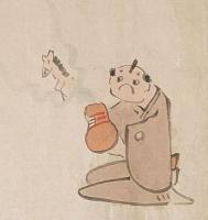 F19120627〇絵入彩色肉筆画 川柳 狂歌 道歌 導歌 画賛 戯画 明治年代〇瓢箪から駒が出るとは よく言ふた 酒が出てさえ 人がうまかる〇和本 古書 古文書


