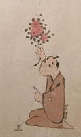 F19120628〇絵入彩色肉筆画 川柳 狂歌 道歌 導歌 画賛 戯画 明治年代〇悪しくとも 唯一筋に捨てるなよ 渋柿をみよ あまほしとなる〇和本 古書 古文書