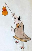 F19120637〇絵入彩色肉筆画 川柳 狂歌 道歌 導歌 画賛 戯画 明治年代〇うかうかとくらす様でも 瓢箪の胸のあたりにとくとりあり〇和本 古書 古文書
