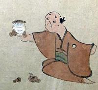 F19120640〇絵入彩色肉筆画 川柳 狂歌 道歌 導歌 画賛 戯画 明治年代〇芋をみよ 子に栄へよと 親やせて えぐうなったり あまふなったり〇和本 古書 古文書

