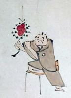 F19120645〇絵入彩色肉筆画 川柳 狂歌 道歌 導歌 画賛 戯画 明治年代〇渋かりし親の意見と枝柿の 子を持ちてこそ 甘味とぞ知る〇和本 古書 古文書

