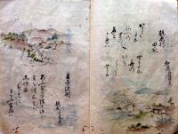 f24110843〇写本 飛鳥山十二景倭歌 手彩色画 １２枚 筑波山 元文六年刊〇和本古書古文書