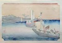 f24120132〇手摺彩色木版画 東海道五十三次 新居宿 保永堂版 悠々洞版 広重 複刻昭和年代 状態摺共特上〇和本古書古文書