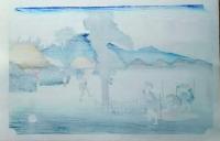 f24120151〇手摺彩色木版画 東海道五十三次 水口宿 保永堂版 悠々洞版 広重 複刻昭和年代 状態摺共特上〇和本古書古文書