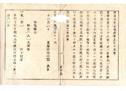 N24120144○明治布告布達 明治６年　米麦大小豆其他雑穀並酒醤油味噌油等 他県へ輸出入は事前に願出に付 願出許され分の帳簿を製すべし 帳簿雛形 置賜県権令関義臣 ○置賜県布達 ○和本古書古文書