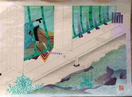 f24121411〇彩色木版画1枚 源氏物語五十四帖  花散里  山田書院  昭和時代〇和本古書古文書