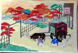 f24121416〇彩色木版画1枚 源氏物語五十四帖  関屋 山田書院  昭和時代〇和本古書古文書