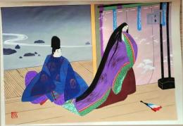 f24121439〇彩色木版画1枚 源氏物語五十四帖 夕霧  解説書付 海老名正夫原画 山田書院  昭和時代〇和本古書古文書