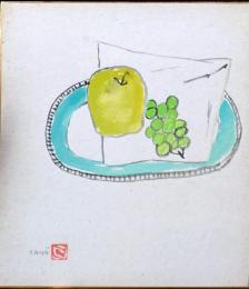 D25100509〇彩色木版画画 色紙  静物 斎藤辰雄  昭和年代〇和本古書古文書〇和本古書古文書