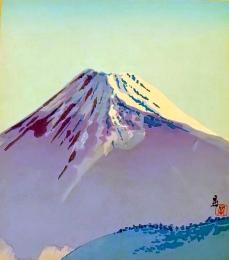D25100524〇彩色木版画画 色紙  富士山  昭和年代〇和本古書古文書〇和本古書古文書