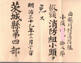 ※西那珂村消防組小頭某氏ー依願消防組小頭ヲ免ス　明治39年12月22日　茨城縣第四部