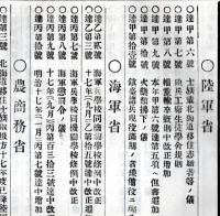 難條註釈官令全報道　第九號　士族輩北海道移住志願者等ノ儀（屯田兵）＝陸軍省・海軍懲罰令ノ儀＝海軍省など