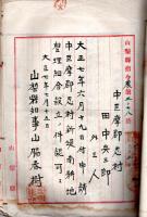 山梨縣中巨摩郡忍邨進堤南耕地整理組合設立、組合長副長、換地処分等申請、認可証書類一式　大正7年～大正12年頃　山脇春樹・大海原重義知事時代