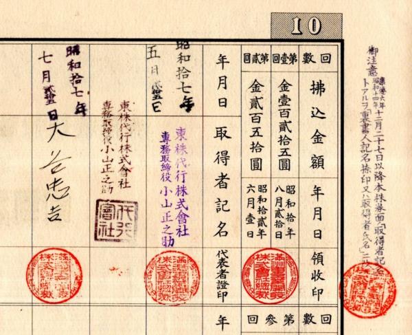 満州重工業開発株式会社乙種株券 拾株 日本國通過五百圓 康徳五年昭和 満州重工業開発株式会社乙種株券 拾株 日本國通過五百圓 康徳五年昭和