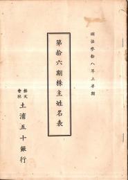 ※株式会社土浦五十銀行　第拾六期株主姓名表　明治参拾八年上半期　土屋正直・尾形徳兵衛・宮本藤兵衛・笹井慎次郎・一色範叙等々