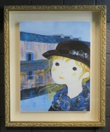 前田 麻里　運河の街で　ジグレー版画 キャンパス 額入り 限定50部 人物画 現代洋画家 メルヘン かわいい 癒し 真作保証